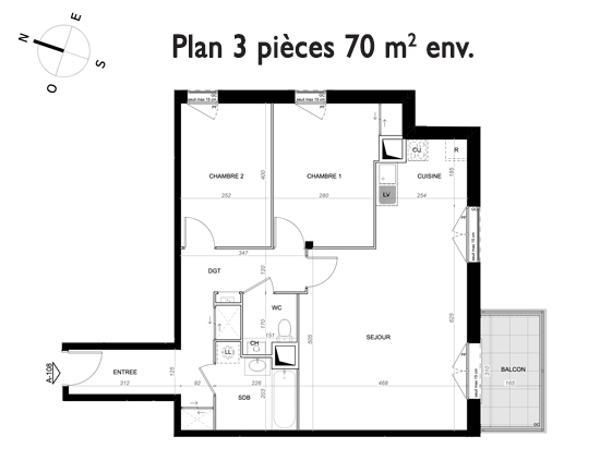 image plan Appartement T4 de 70 m2 pour investir sur saint-cyr-sur-loire