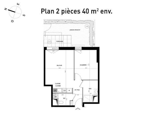 image plan appartement type 2 de 40 m2 pour investir sur saint-cyr-sur-loire