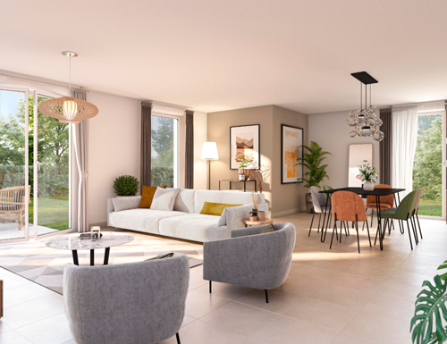 vue exemple amenagement salon sejour appartement Type 2 de 40 m2 pour investir sur saint-cyr-sur-loire